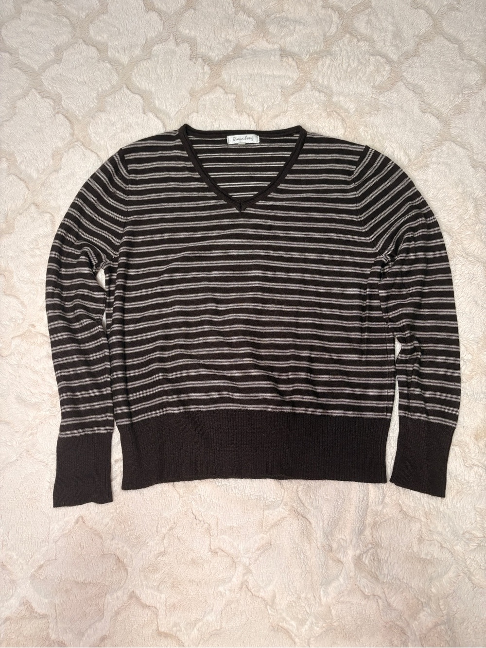 Striped V-Neck Sweater in Black and Gray